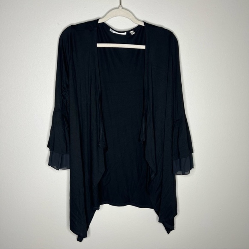 Cyrus Womens Size L Black Waterfall Open Front Cardigan